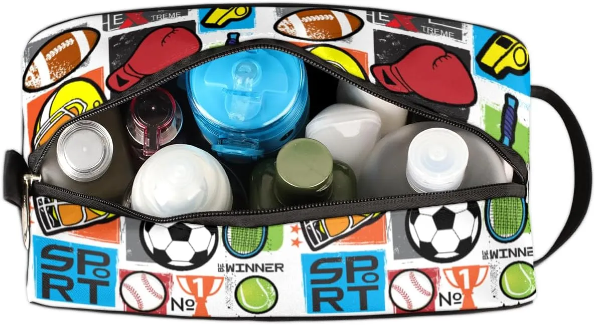 Football Baseball Travel Toiletry Bag for Boys, Waterproof Hanging Dopp Kit with Large Capacity for Men, Shaving Bag for Travel,Sports Shower