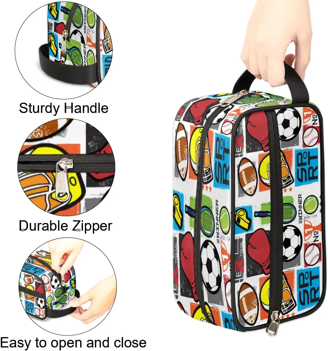 Football Baseball Travel Toiletry Bag for Boys, Waterproof Hanging Dopp Kit with Large Capacity for Men, Shaving Bag for Travel,Sports Shower