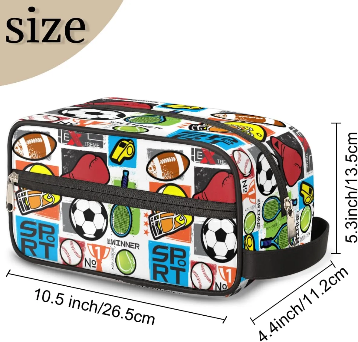 Football Baseball Travel Toiletry Bag for Boys, Waterproof Hanging Dopp Kit with Large Capacity for Men, Shaving Bag for Travel,Sports Shower