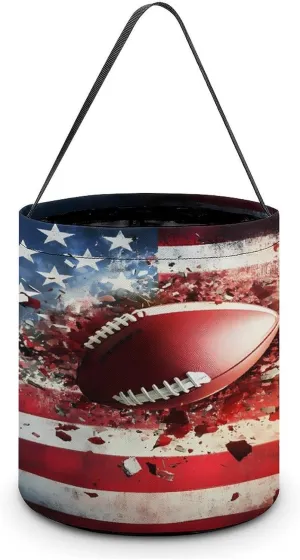 Football Print U.S Flag Halloween Candy Bag Candy Tote Bucket Gift Bags Party Supplies for Women Men