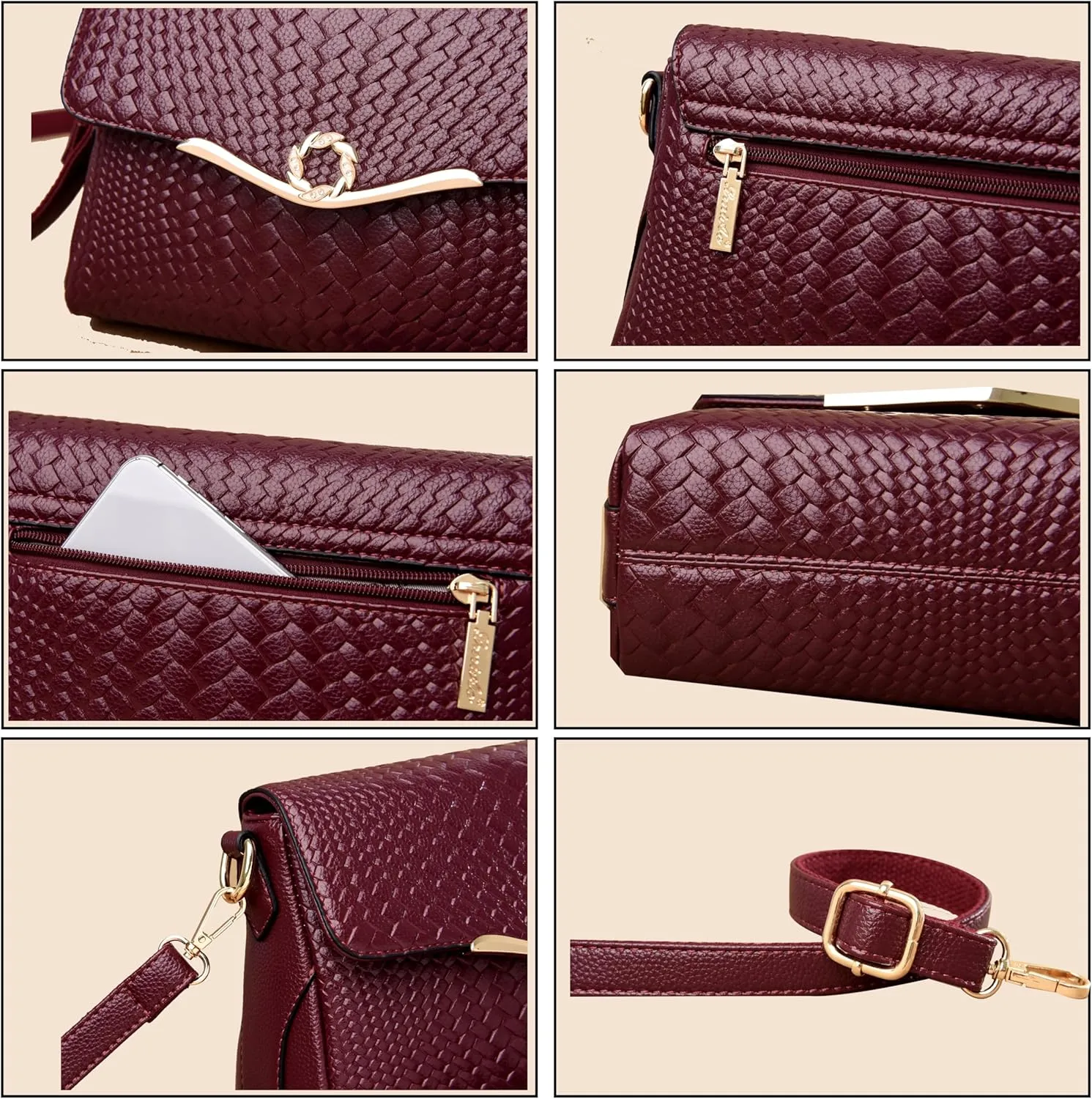 FSD. WG Crossbody Bags for Women Leather Ladies Shoulder Purses with Chain Strap Stylish Clutch Purse