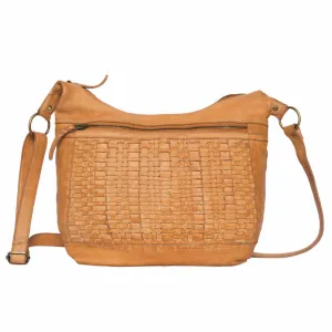 Galway Woven Washed Leather Hobo Sling  Tan