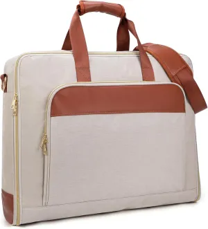 Garment Travel Bag for Women Carry on Garment Bag Up to 3 Suits for Business Trips,2 in 1 Hanging Suitcase Luggage Bags for Travel,Foldable Suit Bag 15.6Inch Laptop Beige