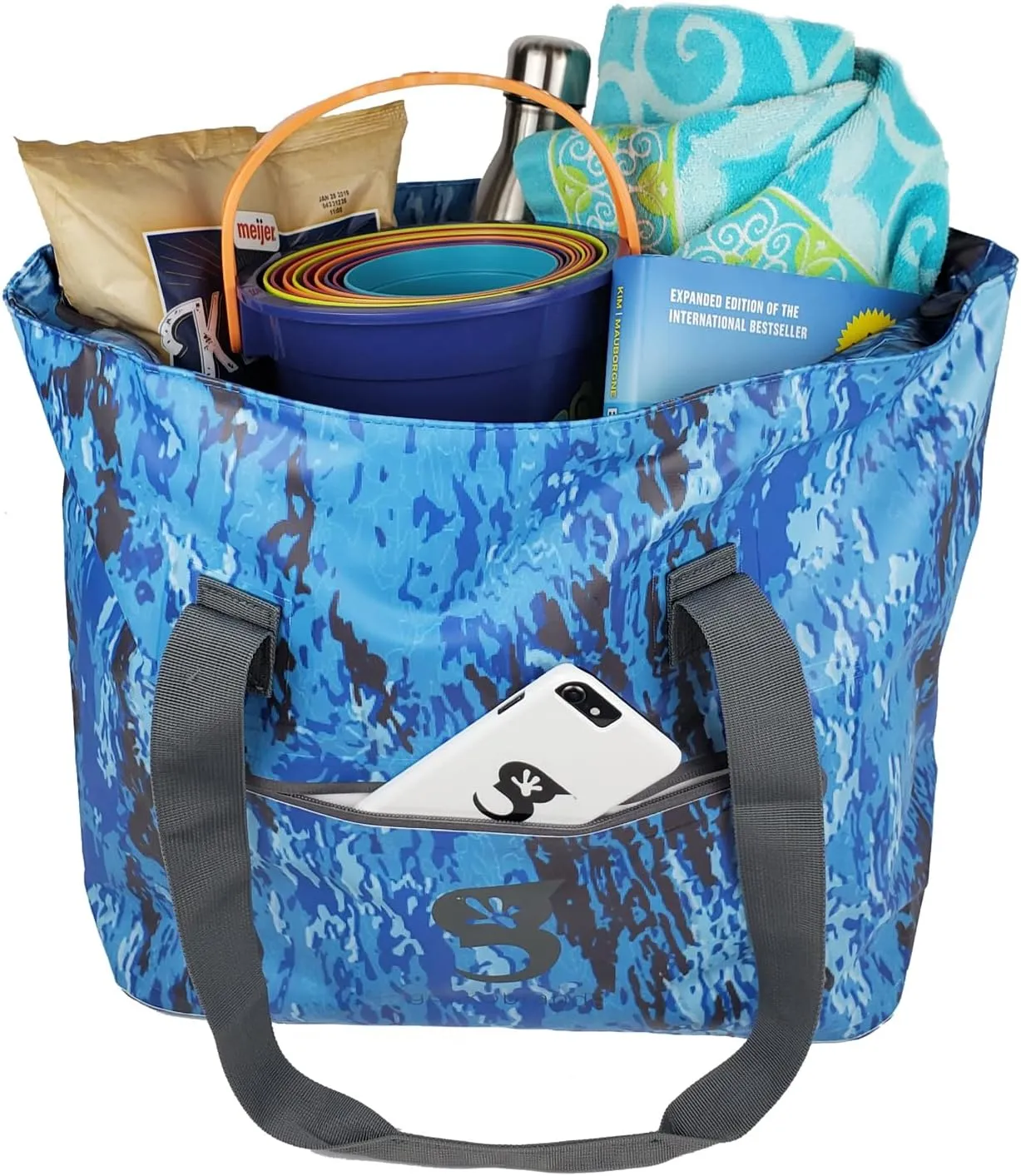 geckobrands Waterproof Escape Beach Tote  Spacious Travel Beach Bag with Hidden Pocket and Long Handles for Easy Carrying
