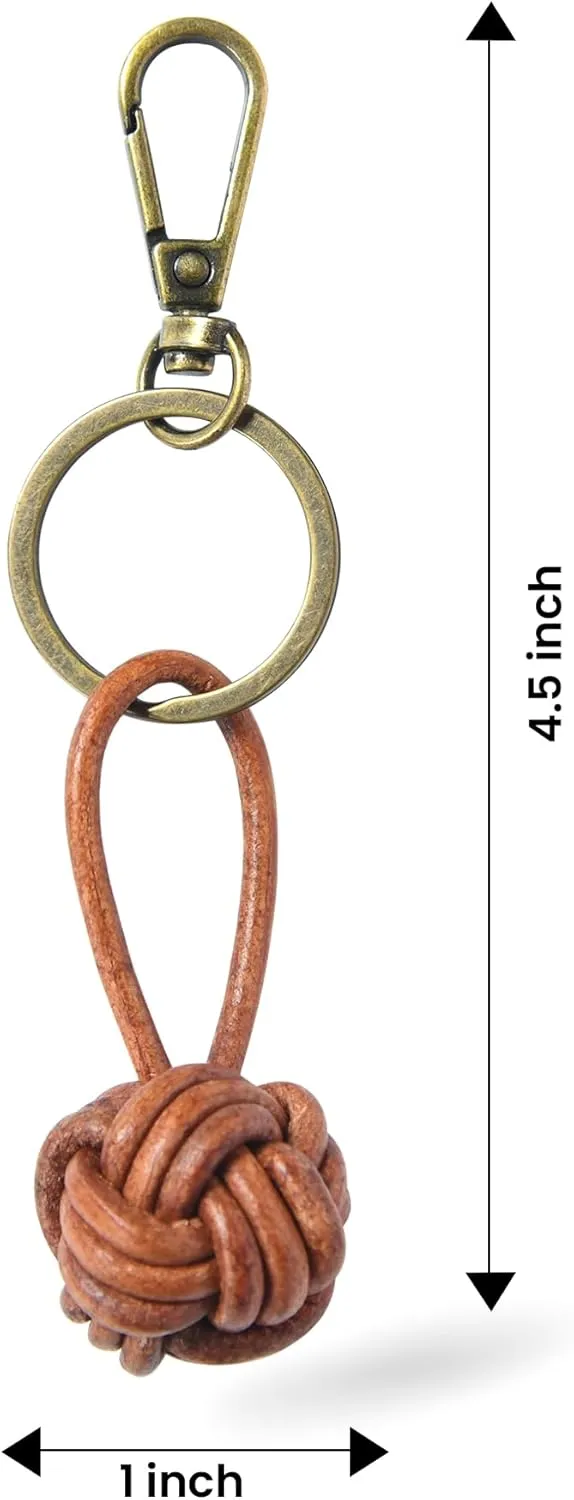 GENIQUE Leather Bag Charm Keychain with 3 Strands, Antique Distressed Colors,