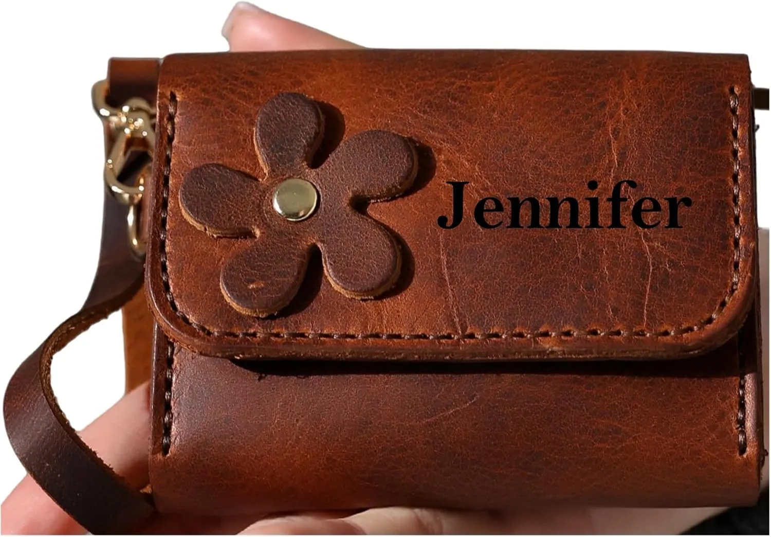 Genuine Leather Handmade Wallet for Women Cute Handstitched Zipper Coin Purse Money Credit Card Holder Wristlet Mini Pouch