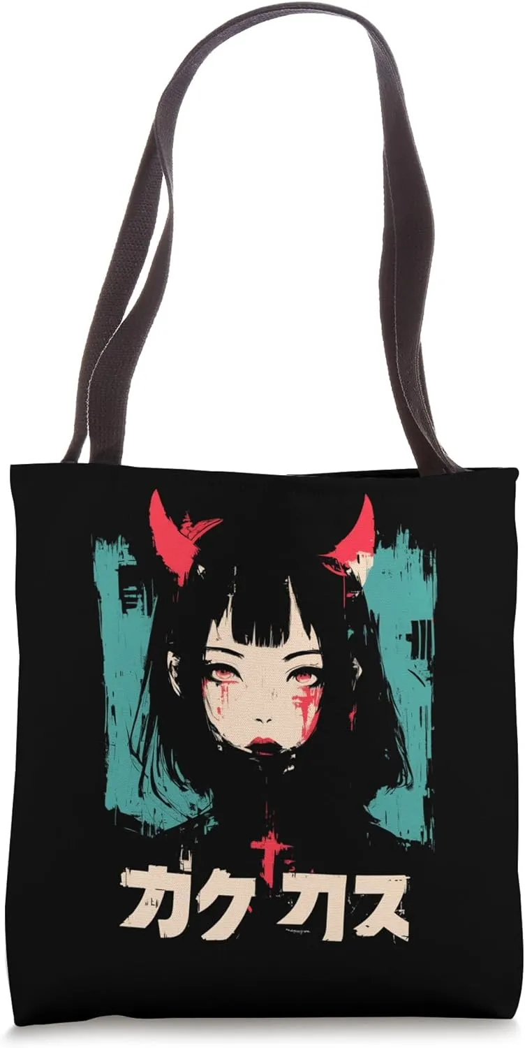 Goth Grunge Demon Anime Girl Waifu Horror Alt Aesthetic Tote Bag