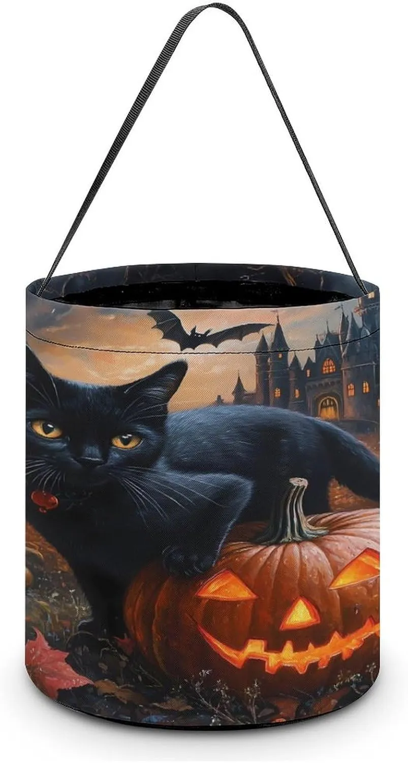 Halloween Pumpkin Black Cat Castle Halloween Candy Bag Candy Tote Bucket Gift Bags Party Supplies for Women Men