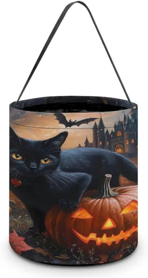 Halloween Pumpkin Black Cat Castle Halloween Candy Bag Candy Tote Bucket Gift Bags Party Supplies for Women Men