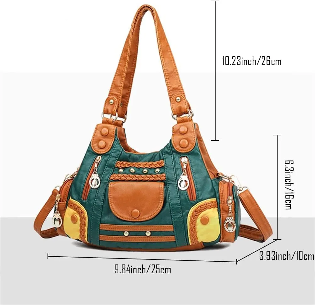 Handbags for Women Washed Faux Leather Crossbody Bag Hobo Shoulder Bag Stylish Rivet Satchel Purse Crossbody