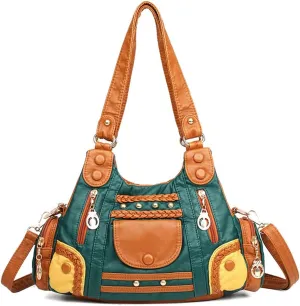 Handbags for Women Washed Faux Leather Crossbody Bag Hobo Shoulder Bag Stylish Rivet Satchel Purse Crossbody