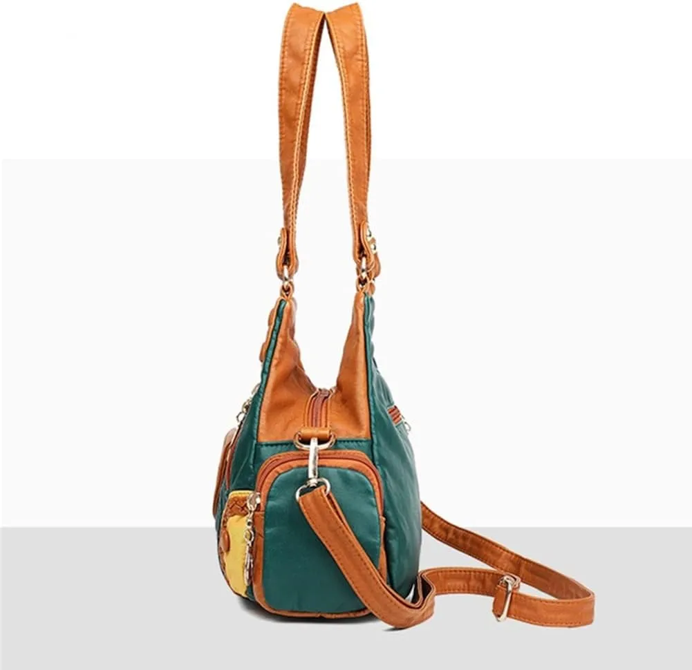 Handbags for Women Washed Faux Leather Crossbody Bag Hobo Shoulder Bag Stylish Rivet Satchel Purse Crossbody