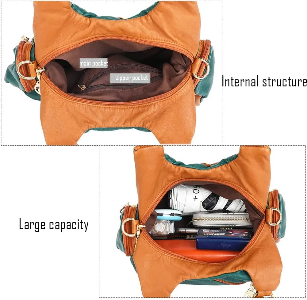 Handbags for Women Washed Faux Leather Crossbody Bag Hobo Shoulder Bag Stylish Rivet Satchel Purse Crossbody