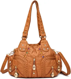Handbags for Women Washed Faux Leather Crossbody Bag Hobo Shoulder Bag Stylish Satchel Purse with Crossbody Strap