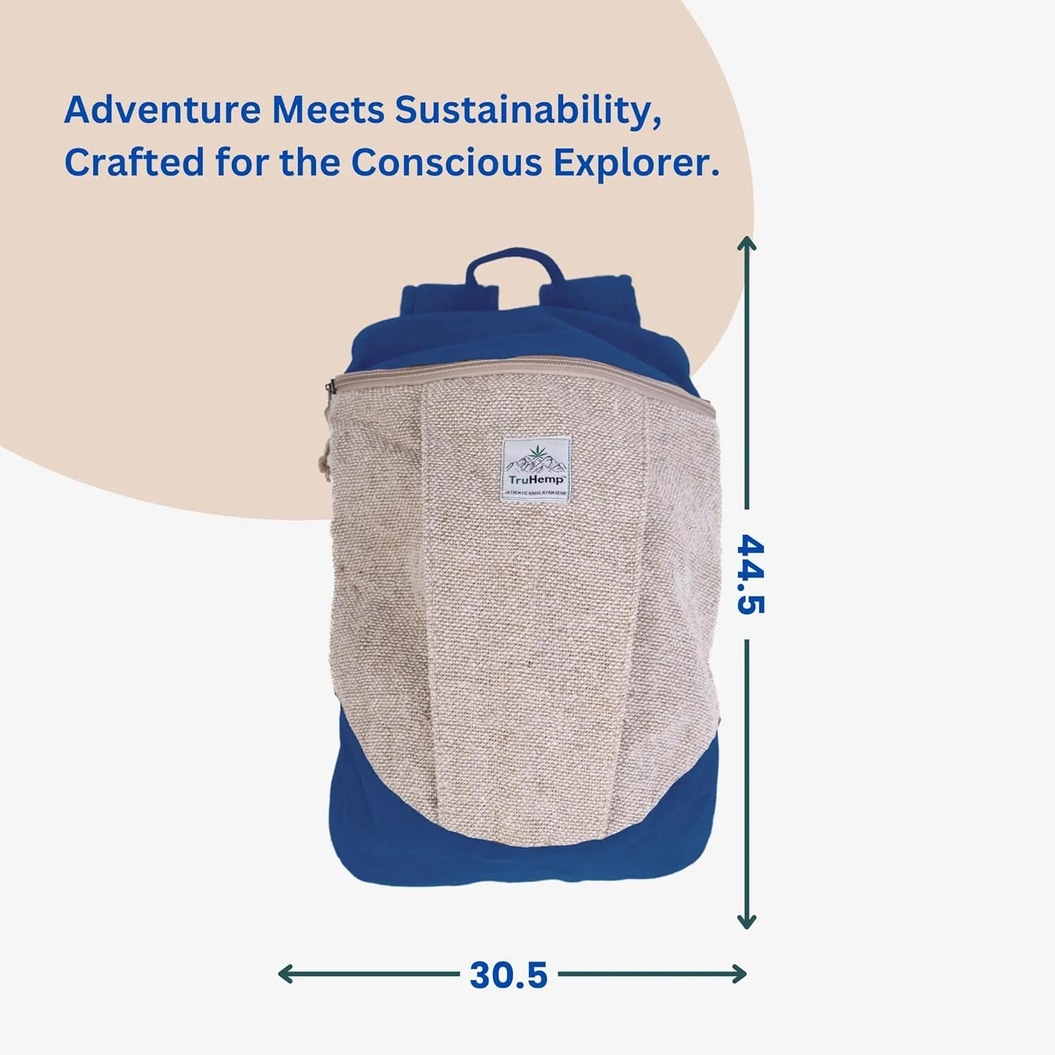 Handcrafted Hemp Backpack, Blue  Spacious & Durable Backpack with Cotton Lining, Ideal for Everyday Use, Travel, and Work