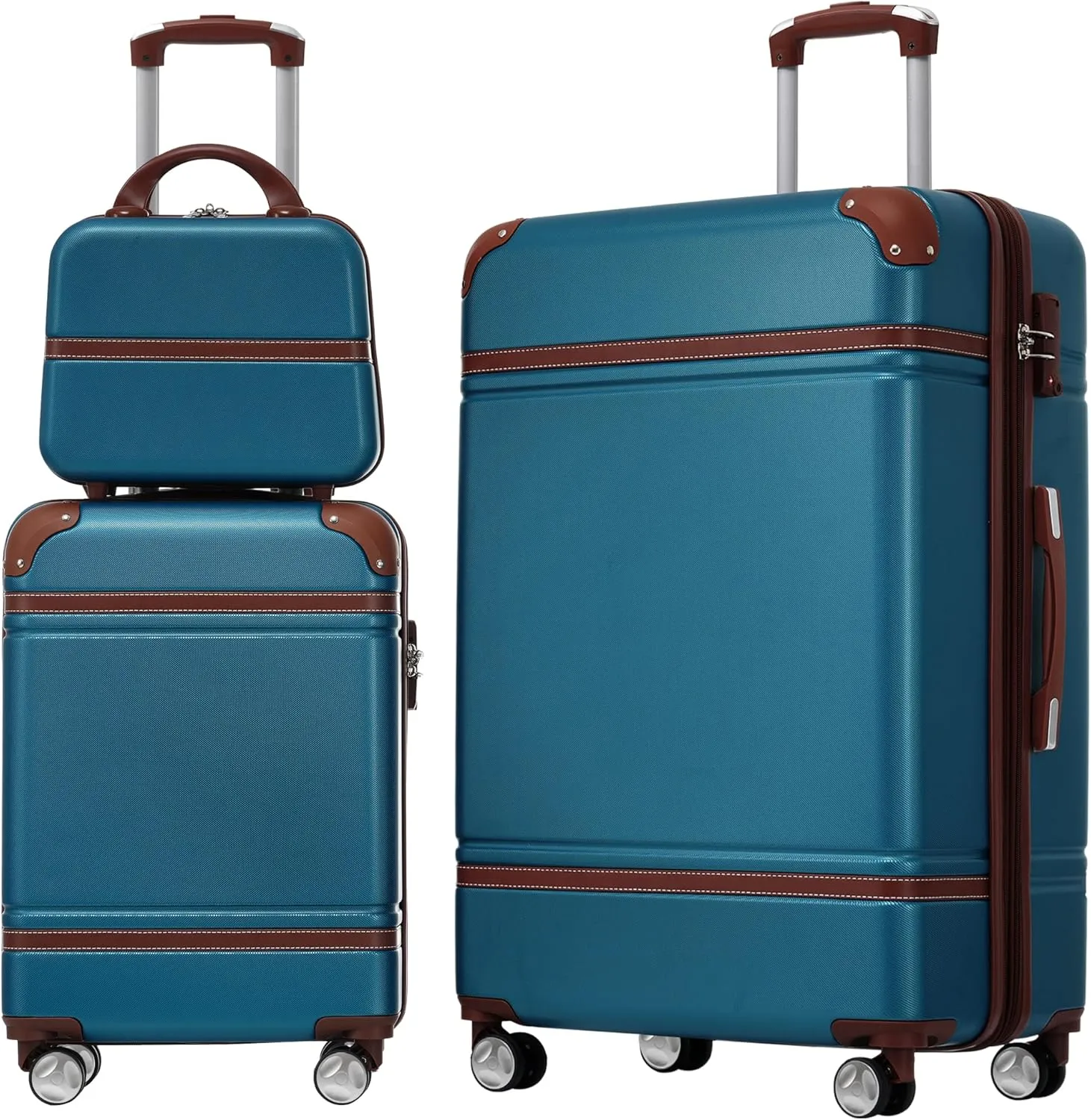 Hardshell Luggage Sets for Travel, Lightweight and Spacious, Includes 20" and 28" Spinner Suitcases and Cosmetic Case, Blue