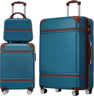Hardshell Luggage Sets for Travel, Lightweight and Spacious, Includes 20" and 28" Spinner Suitcases and Cosmetic Case, Blue