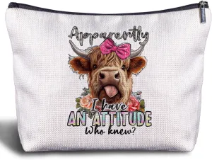 Highland Cow Western Makeup Bag - Highland Cow Gifts for Women Cowgirls Girls, Funny Western Cosmetic Bag for Purse, Highland Cow Cosmetic Bags for Women, Attitude