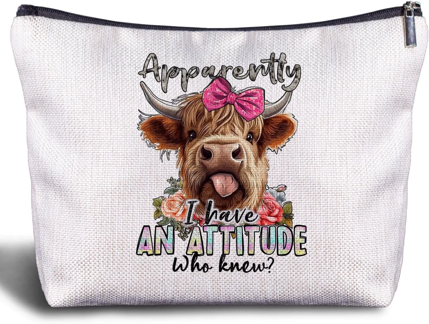 Highland Cow Western Makeup Bag - Highland Cow Gifts for Women Cowgirls Girls, Funny Western Cosmetic Bag for Purse, Highland Cow Cosmetic Bags for Women, Attitude