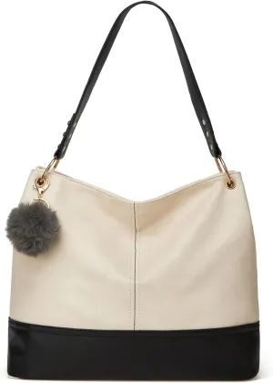 Hobo Bag for Women Leather Top Handle Shoulder Bags Large Purses and Handbags with Cute Pendant (Black)