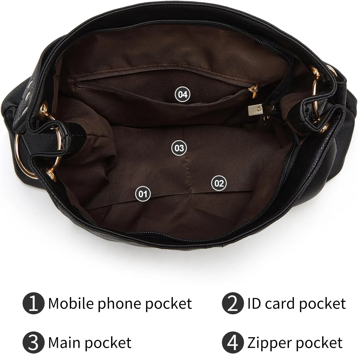 Hobo Bag for Women Leather Top Handle Shoulder Bags Large Purses and Handbags with Cute Pendant (Black)