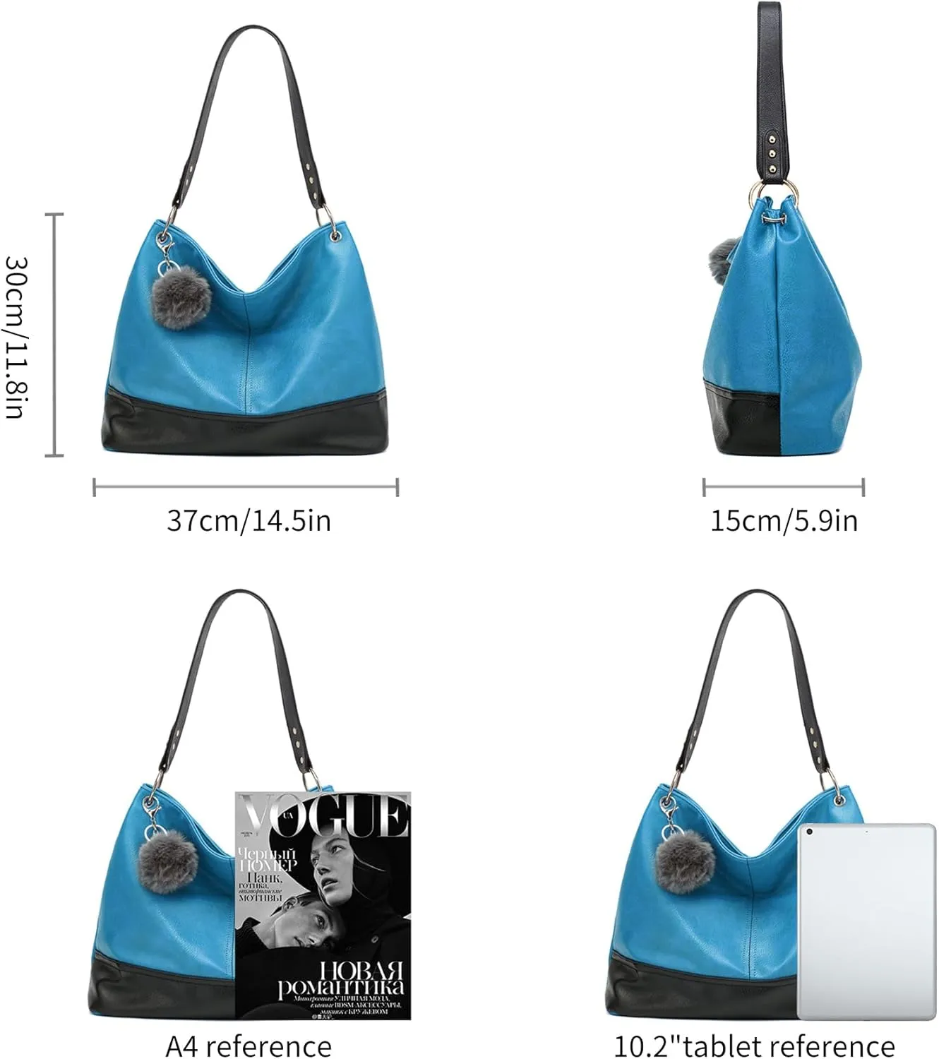 Hobo Bag for Women Leather Top Handle Shoulder Bags Large Purses and Handbags with Cute Pendant (Black)