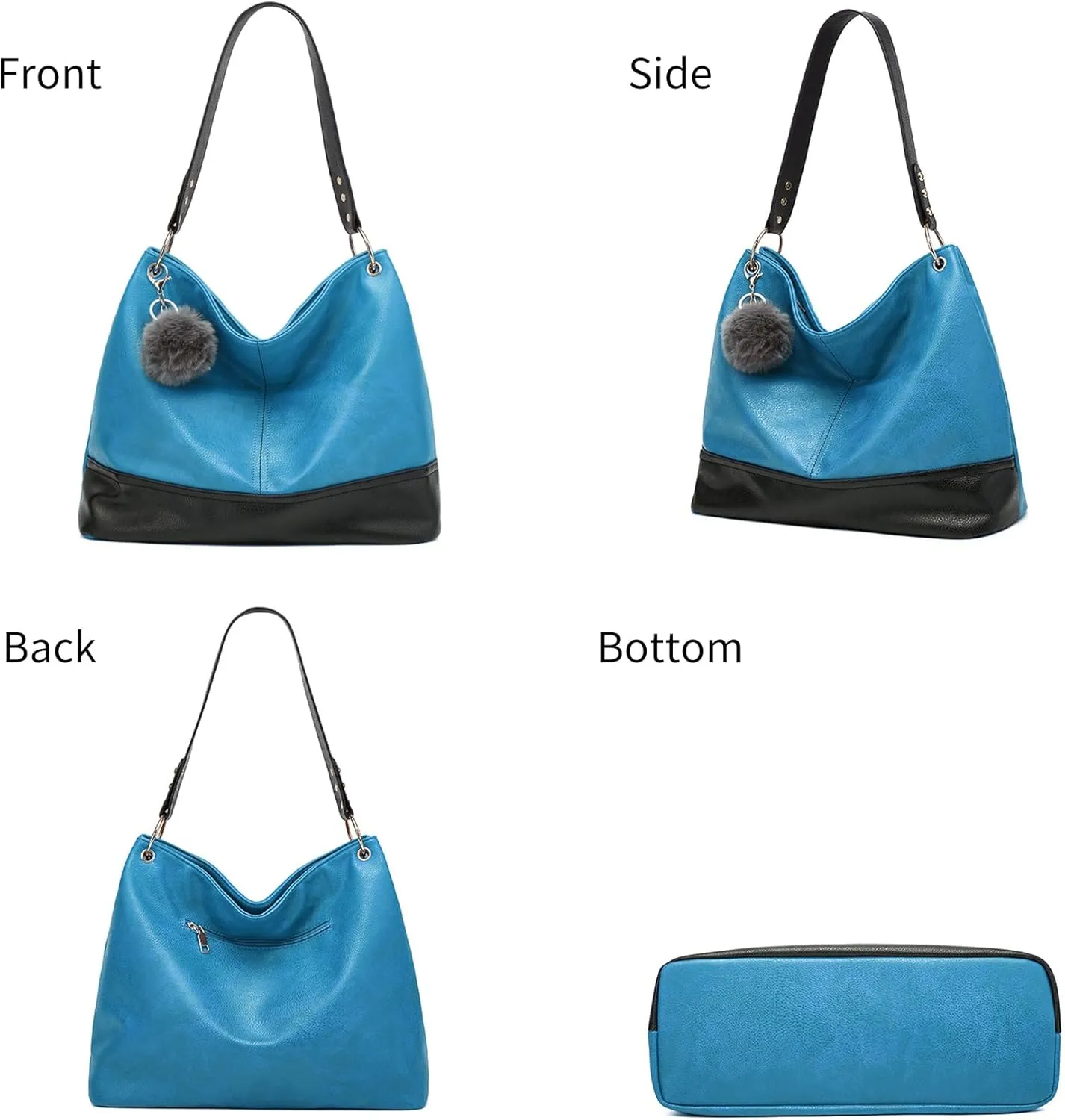 Hobo Bag for Women Leather Top Handle Shoulder Bags Large Purses and Handbags with Cute Pendant (Black)