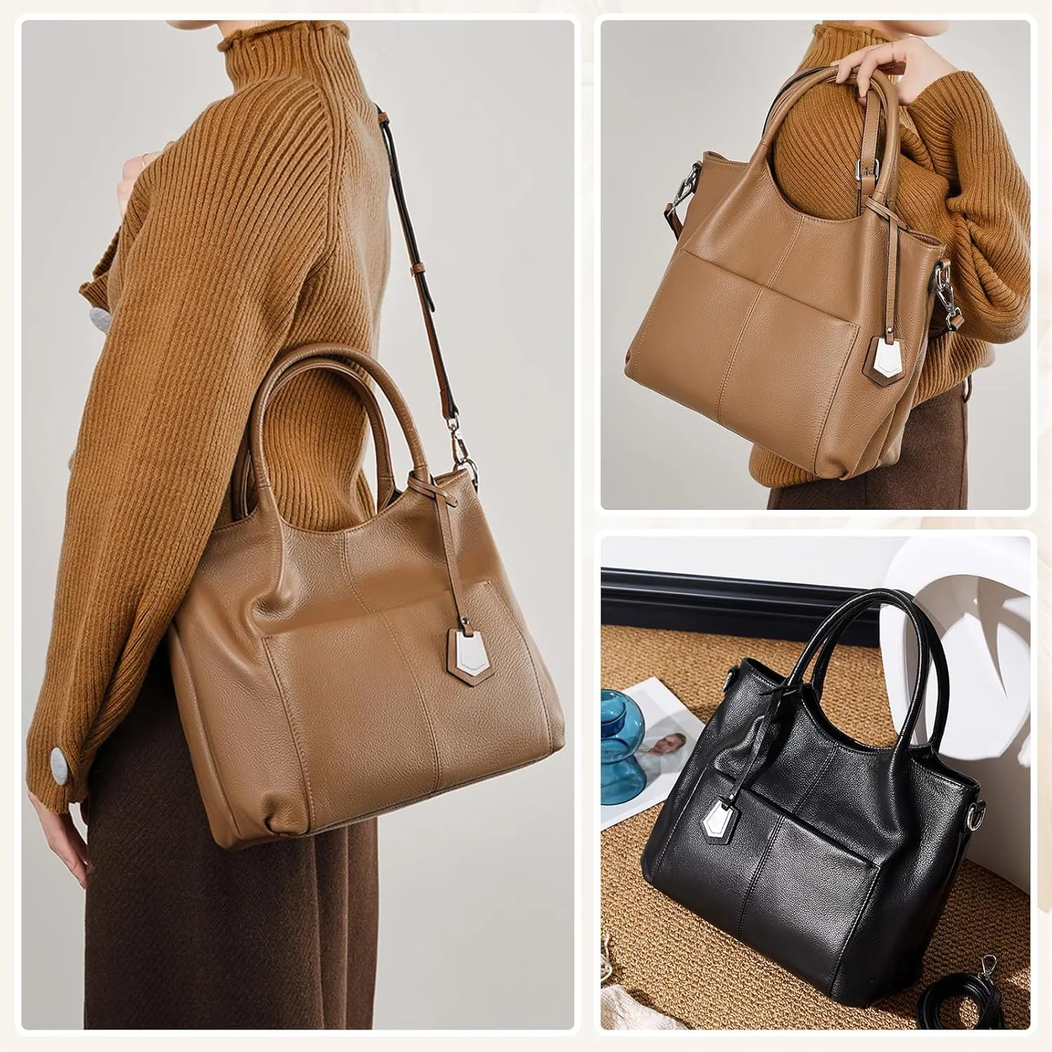 Hobo Bags for Women, Genuine Leather Crossbody Handbags, Shoulder Bags with an Adjustable Strap