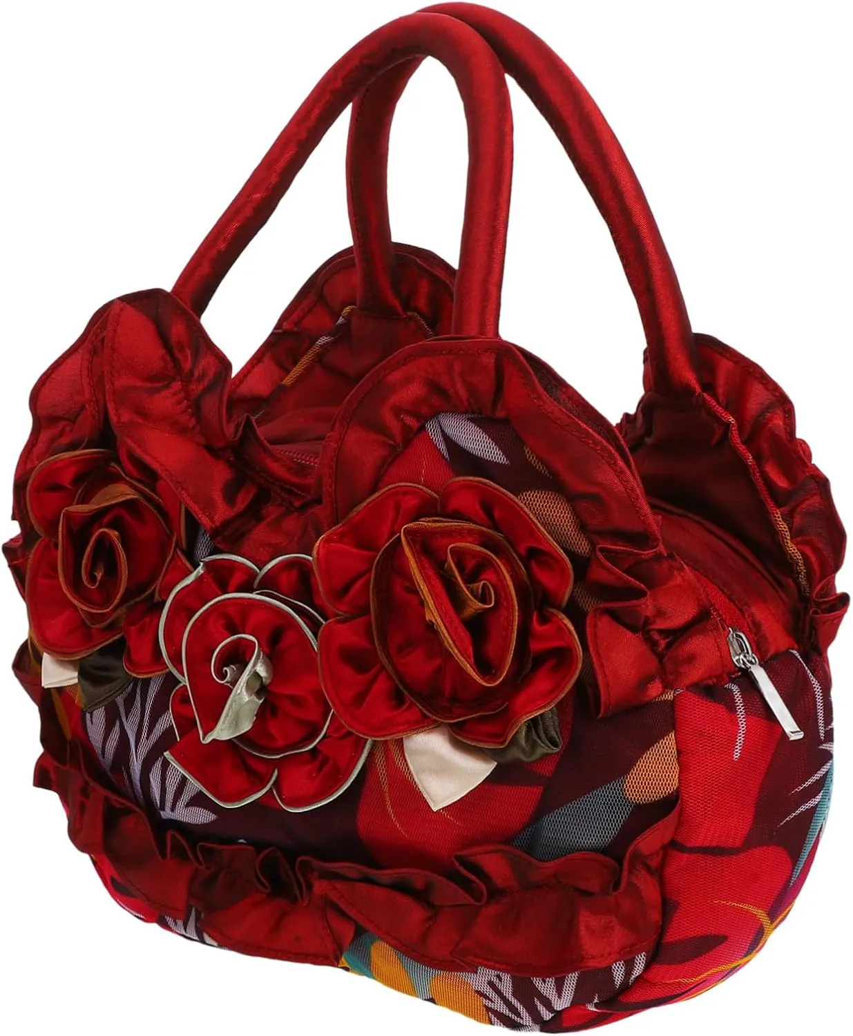 Homoyoyo Flower Design Women Casual Tote Bag Durable Zipper Handbag for Shopping Lightweight Canvas Stylish Floral Pattern for Everyday Use and Essentials Storage