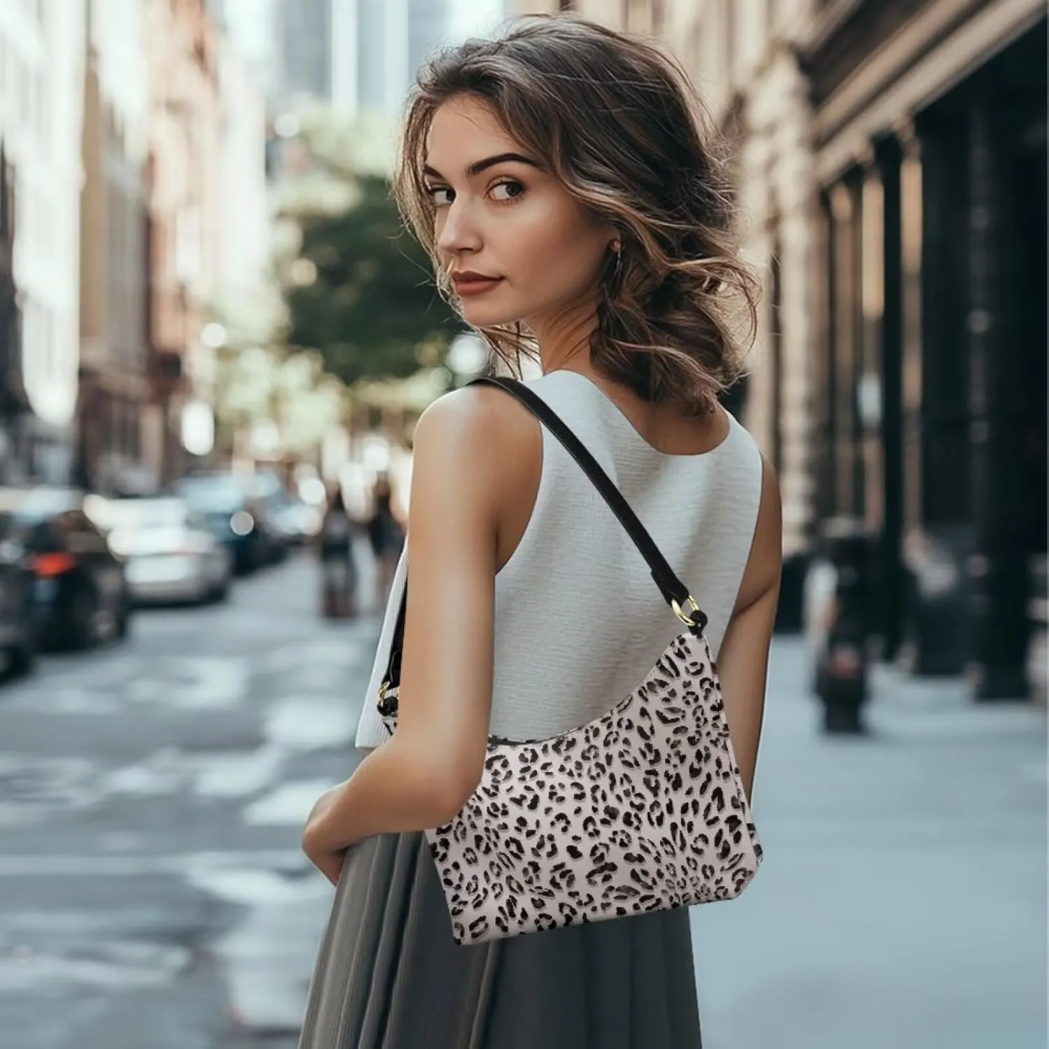 HUGS IDEA Leopard Print Clutch Handbag Fashion Shoulder Purse for Lady Tote Bag Underarm Purse for Work