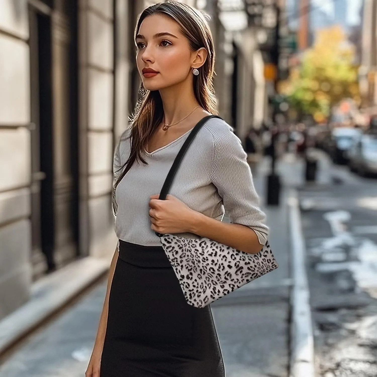 HUGS IDEA Leopard Print Clutch Handbag Fashion Shoulder Purse for Lady Tote Bag Underarm Purse for Work