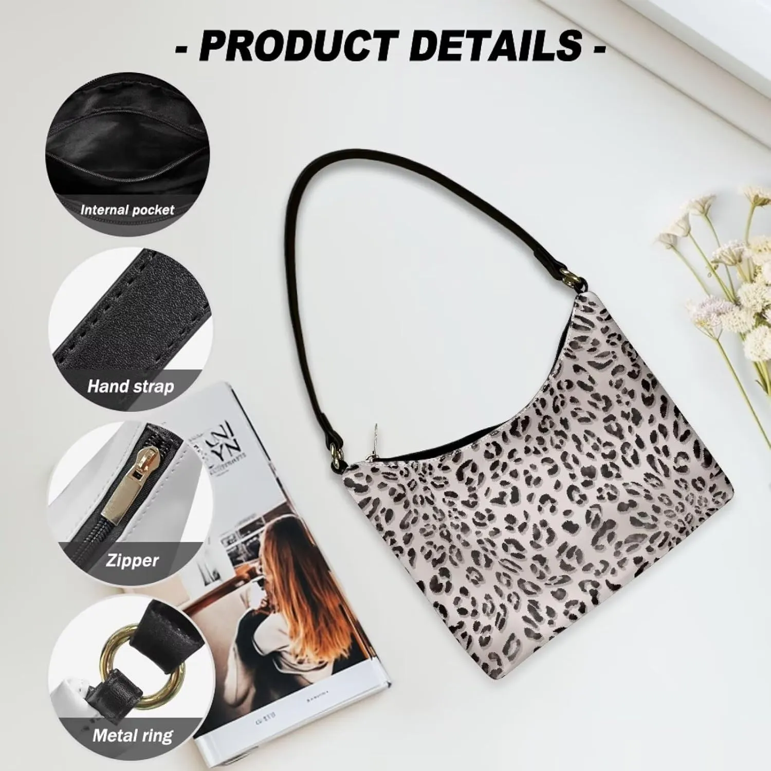 HUGS IDEA Leopard Print Clutch Handbag Fashion Shoulder Purse for Lady Tote Bag Underarm Purse for Work