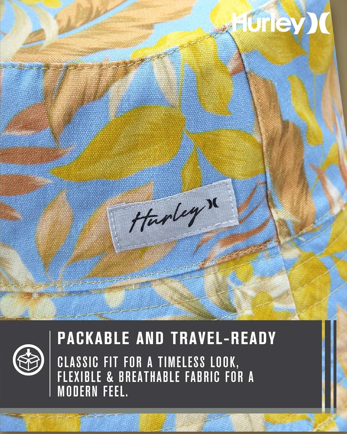 Hurley Women's Bucket Hat - 100% Cotton Canvas Packable, Lightweight, Reversible Beach Bucket Hat for Outings and Casual Wear