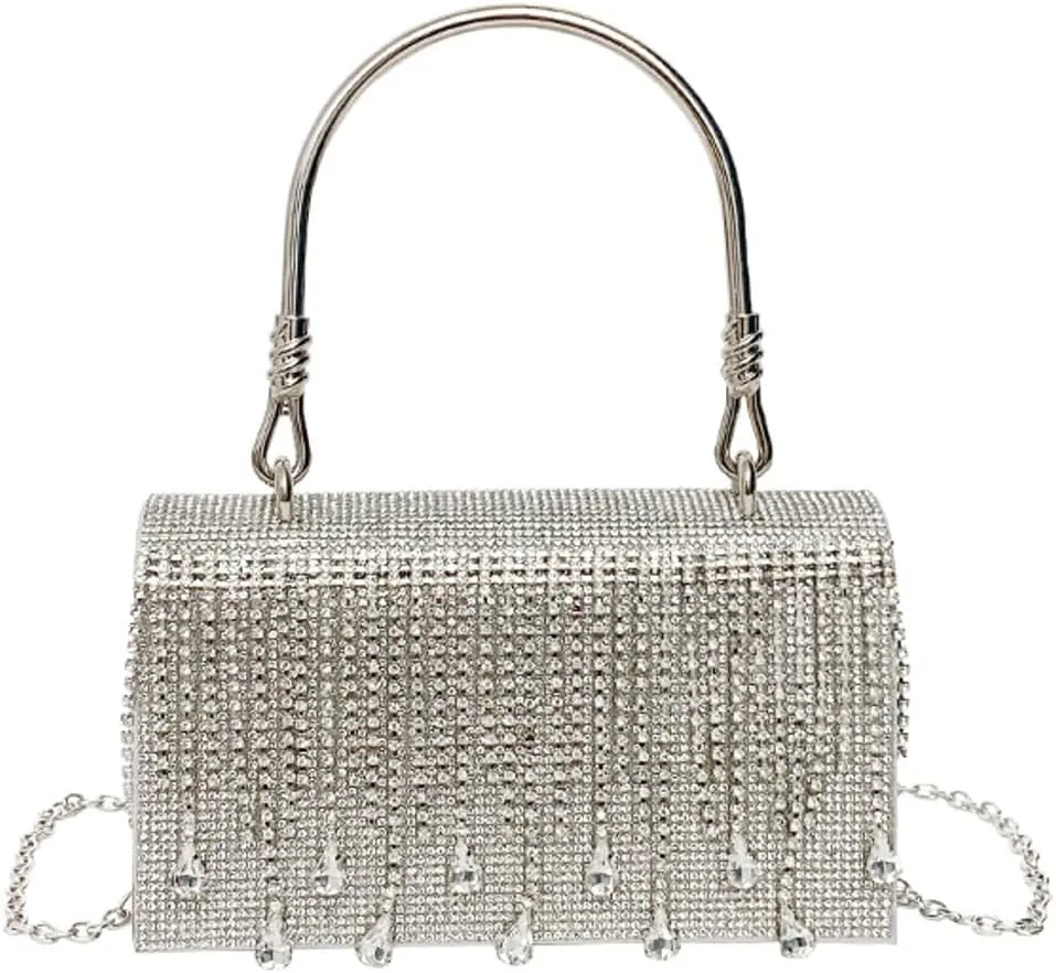 Hycurey Elegant Rhinestone Evening Bag for Women Clutch Glitter Shoulder Purse with Chain Strap Evening Purse for Dinner