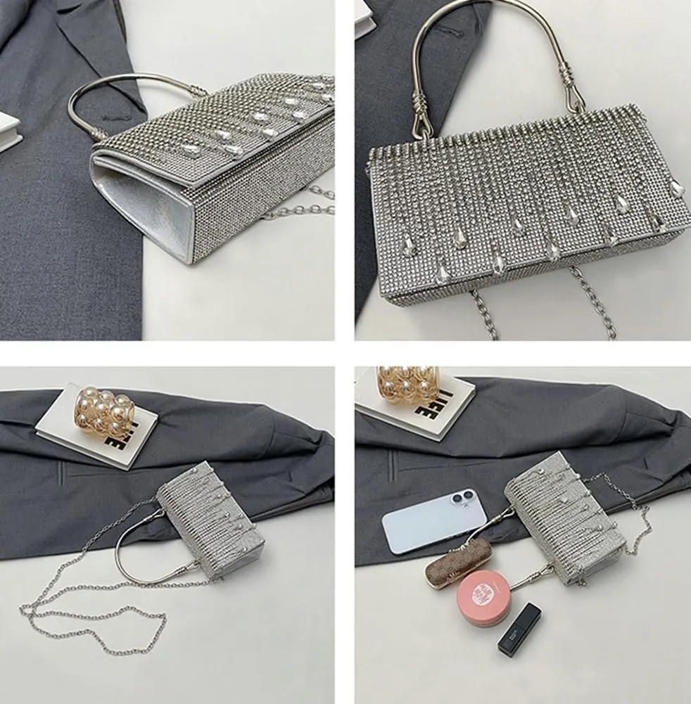 Hycurey Elegant Rhinestone Evening Bag for Women Clutch Glitter Shoulder Purse with Chain Strap Evening Purse for Dinner