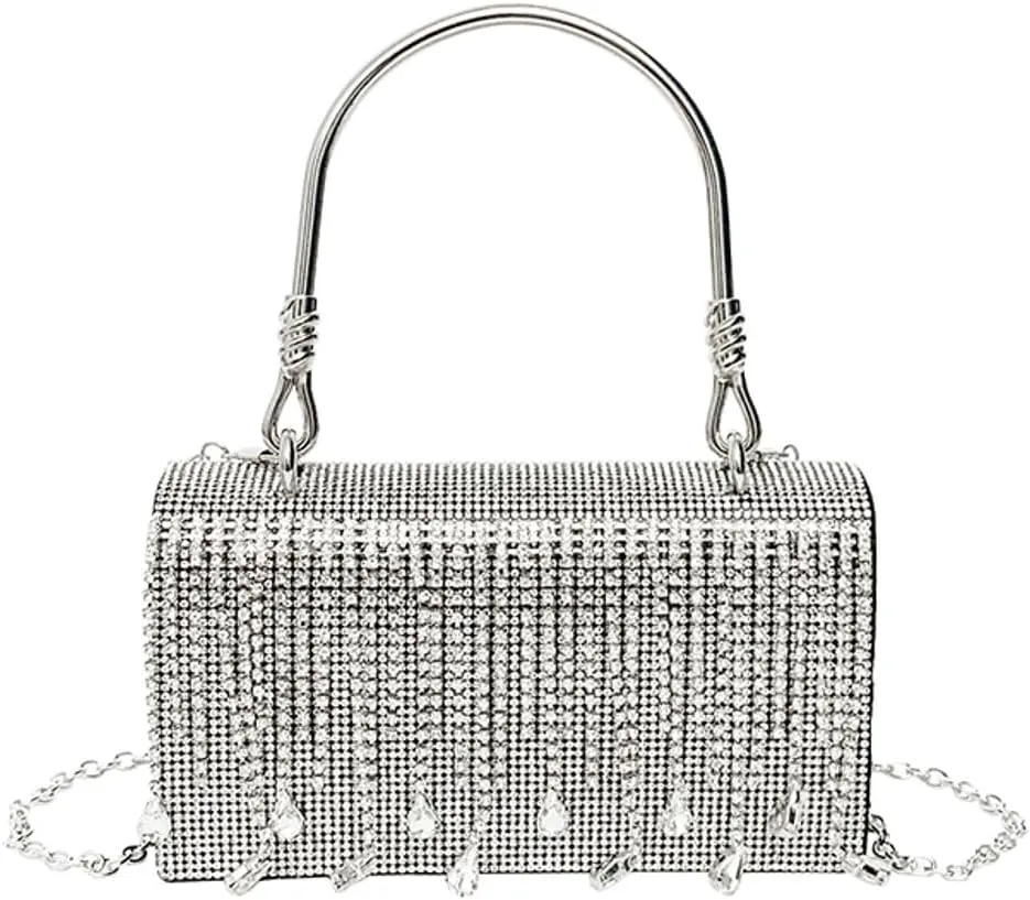 Hycurey Elegant Rhinestone Evening Bag for Women Clutch Glitter Shoulder Purse with Chain Strap Evening Purse for Dinner