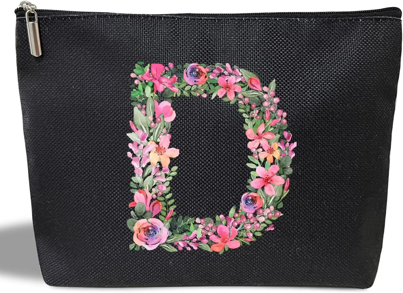 Initial Letter D Gifts for Women Mom Friend Besties Sister, Black Monogrammed Makeup Bag, Cosmetic Travel Bag with Zipper for Mother's Day Wedding Graduation, Bride Bridesmaid Pouch Toiletry Bag - 04