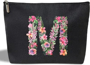 Initial Letter M Gifts for Women Mom Friend Besties Sister, Black Monogrammed Makeup Bag, Cosmetic Travel Bag with Zipper for Mother's Day Wedding Graduation, Bride Bridesmaid Pouch Toiletry Bag - 13