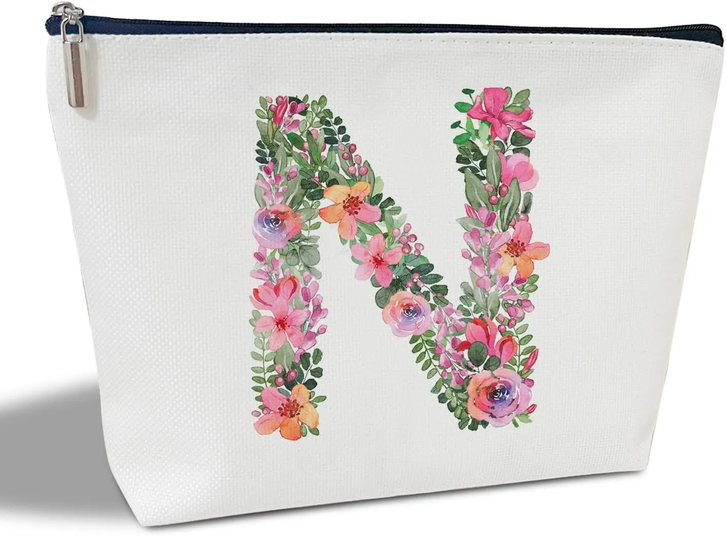 Initial Letter N Gifts for Women Mom Friend Besties Sister, Flower Monogrammed Makeup Bag, Cosmetic Travel Bag with Zipper for Mother's Day Wedding Graduation, Bride Bridesmaid Pouch Toiletry Bag - 14
