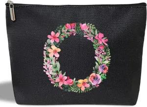 Initial Letter O Gifts for Women Mom Friend Besties Sister, Black Monogrammed Makeup Bag, Cosmetic Travel Bag with Zipper for Mother's Day Wedding Graduation, Bride Bridesmaid Pouch Toiletry Bag - 15