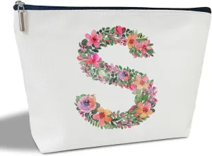 Initial Letter S Gifts for Women Mom Friend Besties Sister, Flower Monogrammed Makeup Bag, Cosmetic Travel Bag with Zipper for Mother's Day Wedding Graduation, Bride Bridesmaid Pouch Toiletry Bag - 19