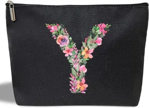 Initial Letter Y Gifts for Women Mom Friend Besties Sister, Black Monogrammed Makeup Bag, Cosmetic Travel Bag with Zipper for Mother's Day Wedding Graduation, Bride Bridesmaid Pouch Toiletry Bag - 25