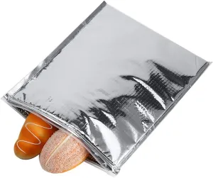 Insulated Aluminum Foil Food Storage Bags Set of 5 Thermal Cooler Silver for Picnic Travel Camping (35 * 40cm)