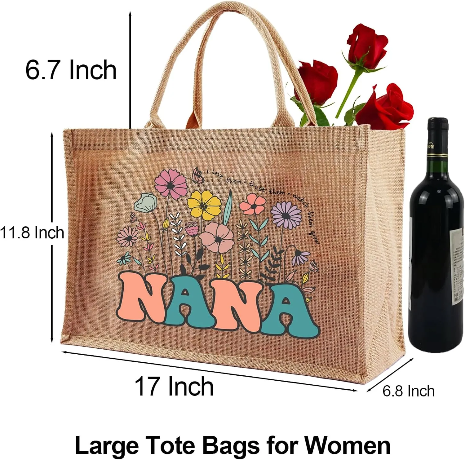 Jute Tote Bags for Women, Appreciation Gifts for Teacher, Women, Mom for Christmas, New Year, Mothers Day