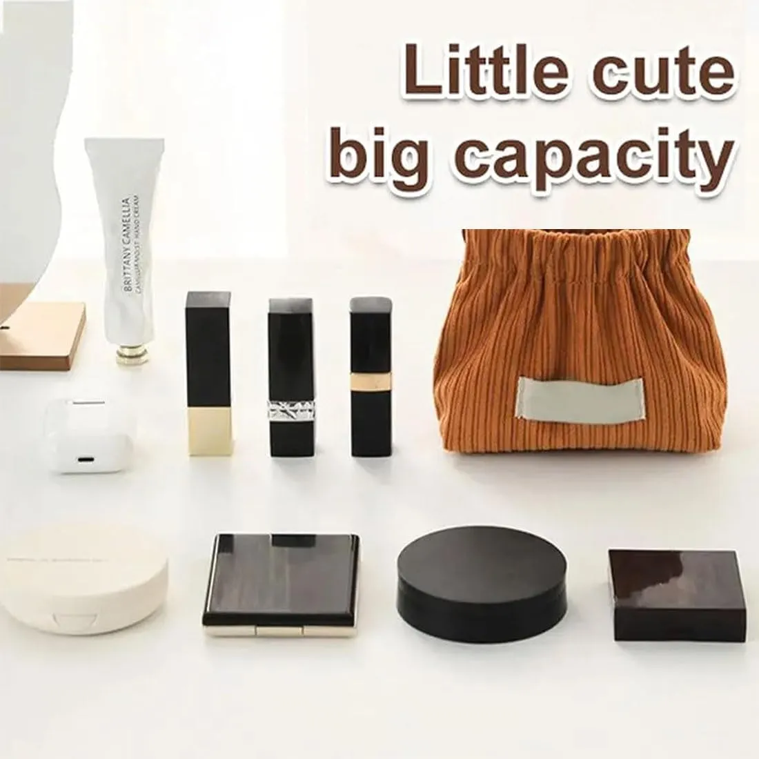 KCRPM Corduroy Elastic Hair Tie Organizer, Cosmetic Bags for Women Makeup Bag Large Capacity Purse Travel Toiletry Zipper Storage Pouch Make up Brushes Organizer for Gifts (2pcs A)
