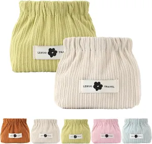 KCRPM Corduroy Elastic Hair Tie Organizer, Cosmetic Bags for Women Makeup Bag Large Capacity Purse Travel Toiletry Zipper Storage Pouch Make up Brushes Organizer for Gifts (2pcs A)