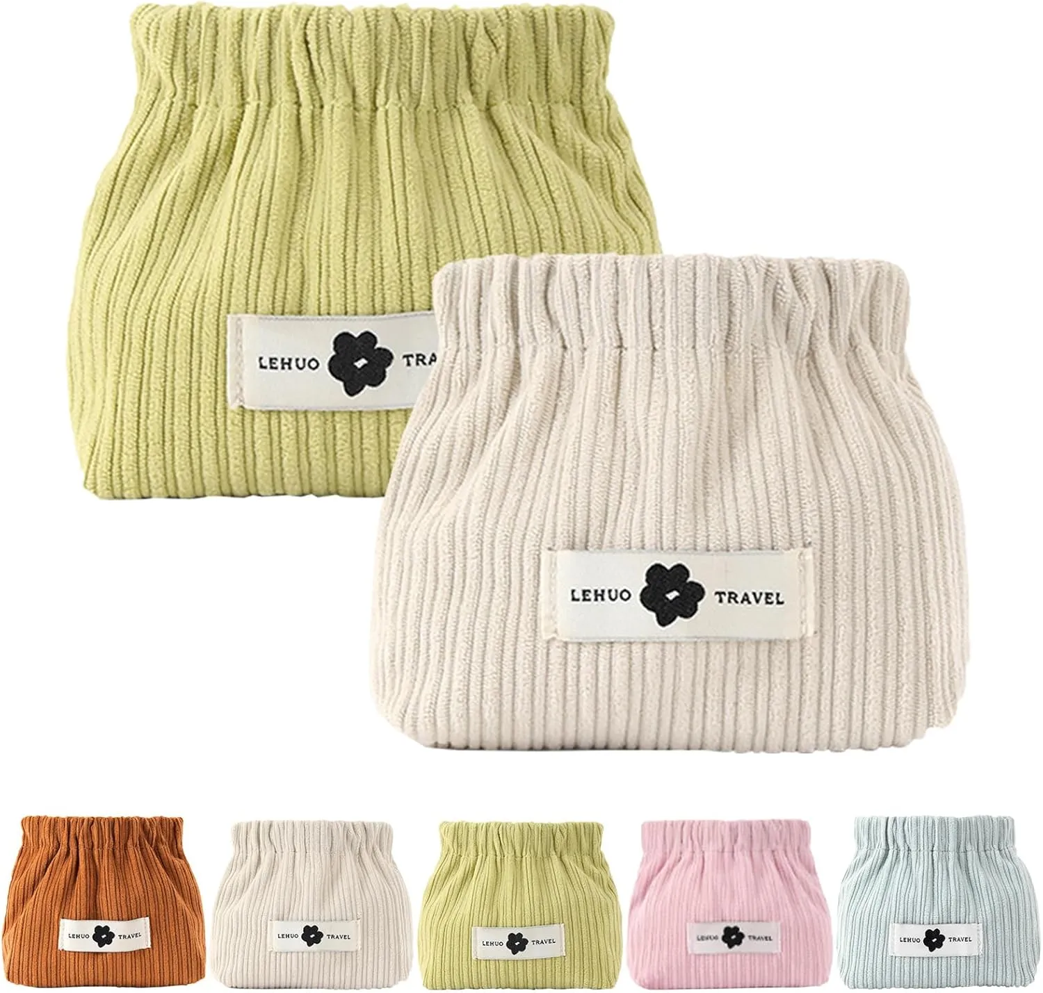 KCRPM Corduroy Elastic Hair Tie Organizer, Cosmetic Bags for Women Makeup Bag Large Capacity Purse Travel Toiletry Zipper Storage Pouch Make up Brushes Organizer for Gifts (2pcs A)