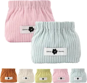 KCRPM Corduroy Elastic Hair Tie Organizer, Cosmetic Bags for Women Makeup Bag Large Capacity Purse Travel Toiletry Zipper Storage Pouch Make up Brushes Organizer for Gifts (2pcs C)