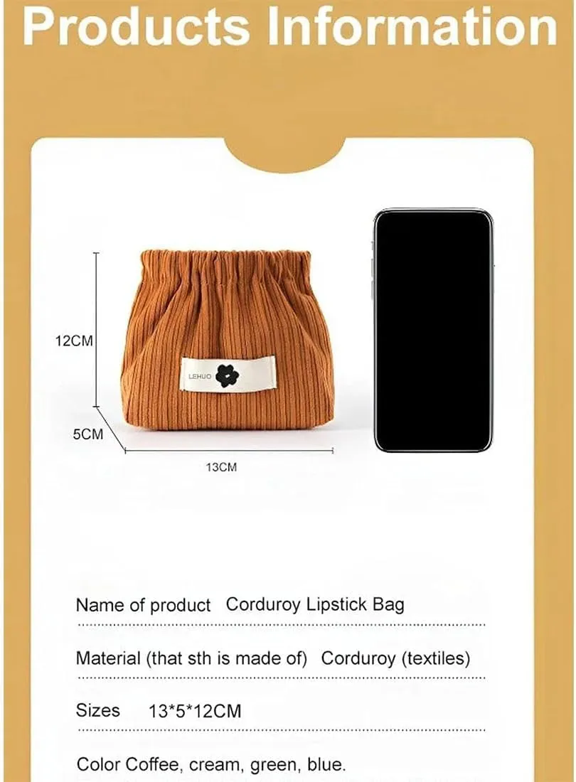 KCRPM Corduroy Elastic Hair Tie Organizer, Cosmetic Bags for Women Makeup Bag Large Capacity Purse Travel Toiletry Zipper Storage Pouch Make up Brushes Organizer for Gifts (2pcs C)
