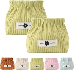 KCRPM Corduroy Elastic Hair Tie Organizer, Cosmetic Bags for Women Makeup Bag Large Capacity Purse Travel Toiletry Zipper Storage Pouch Make up Brushes Organizer for Gifts (2pcs Green)